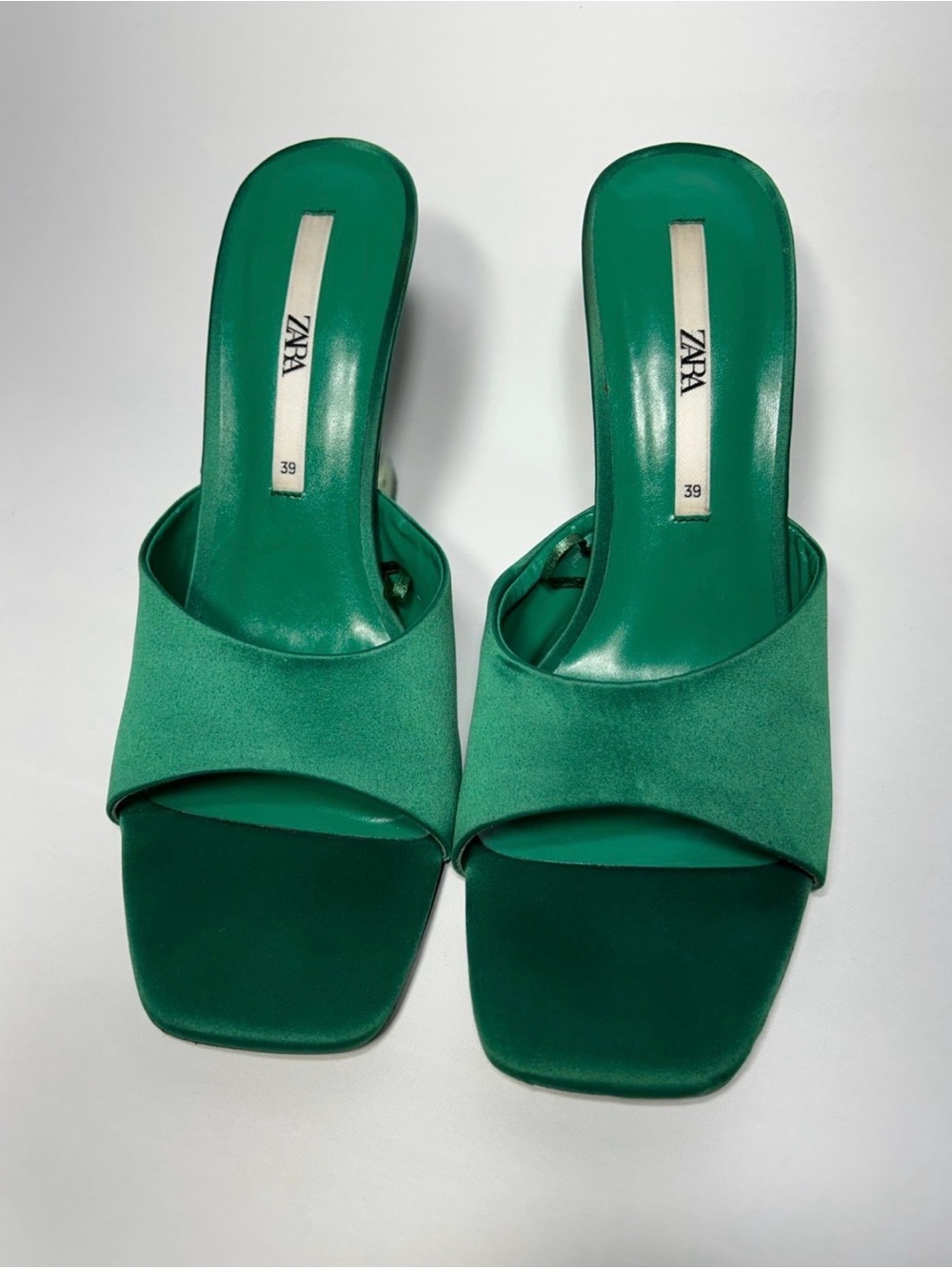 ZARA Emerald Green Open-Toe Slide Mules